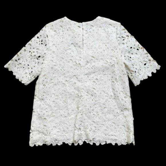 Kate Spade sz 8 Blouse Floral Lace Top White Short Sleeve Classic Minimalist - Picture 3 of 6